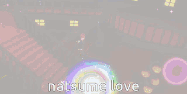 a pixel art of a man on stairs with the words natsume love