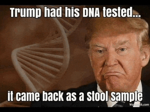 a picture of donald trump with the caption trump had his dna tested