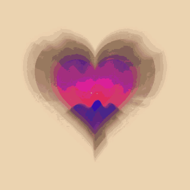 a purple and pink heart with a brown outline on a beige background