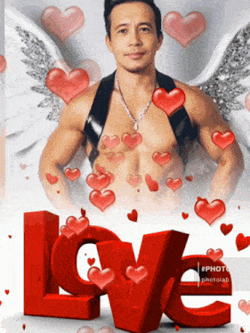 a picture of a man with wings and the word love
