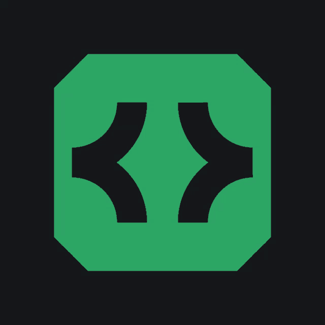 a green square with two black squares inside of it on a black background