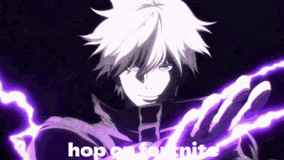 a man with white hair is holding a lightning bolt in his hands .