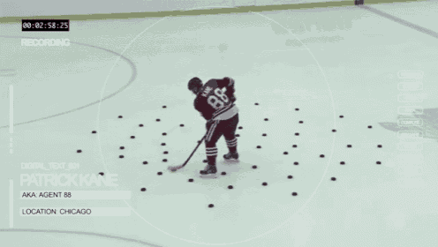 a hockey player named patrick kane is standing on the ice