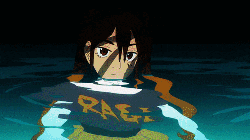 a girl in a shirt that says rage is swimming in the water