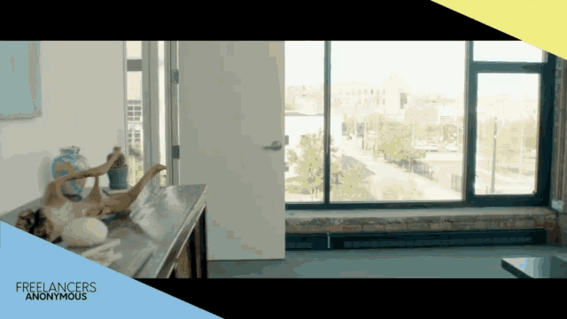 an ad for freelancers anonymous shows a dog laying on its back on a counter