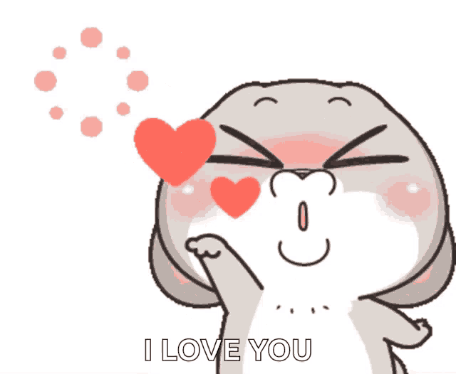 a cartoon of a rabbit blowing a heart with the words i love you written below it