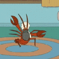a cartoon of a lobster dancing on a rug