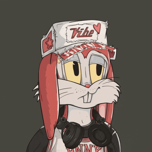 a cartoon of bugs bunny wearing headphones and a vibe hat
