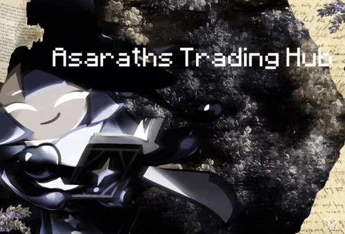 an advertisement for a trading hub with a cartoon character