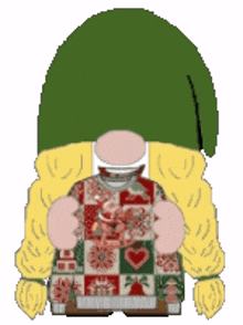 a pixel art of a gnome wearing a green hat
