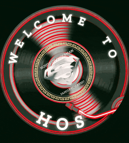 a record with the words welcome to hos written on it