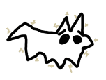 a black and white drawing of a dog with a star shaped head and ears .