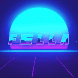 a neon sign that says ' fella ' in front of a sunset