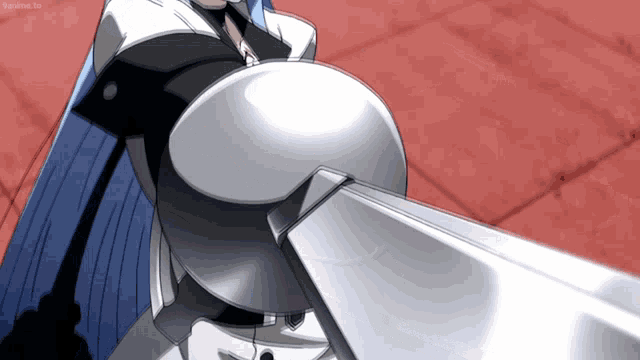 a close up of a person holding a sword with a watermark that says rockanime.tv