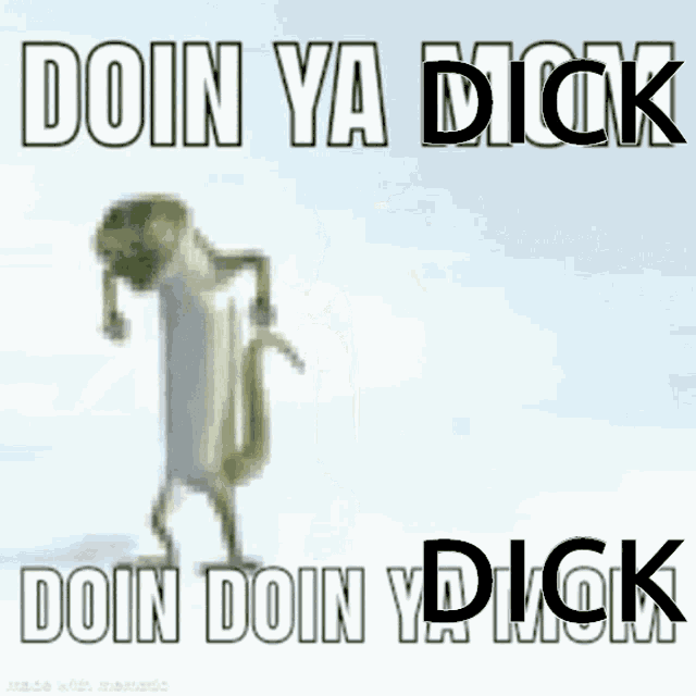 a lizard is standing in the snow with the words `` doin ya dick doin doin ya dick '' written on it .