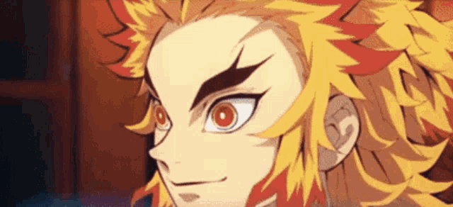 a close up of a person 's face with a red eye and orange hair .