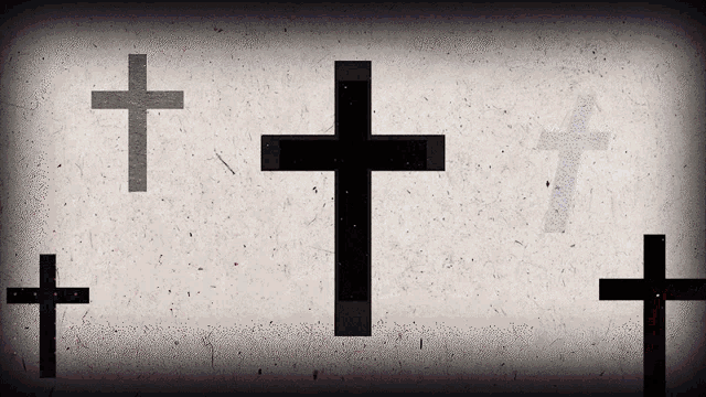 three black crosses on a white background with a gray background