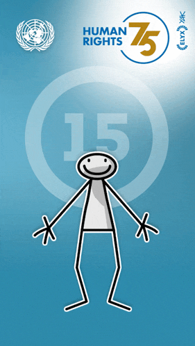a stick figure is standing in front of a sign that says human rights 75