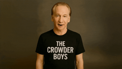 a man is wearing a black t-shirt that says the crowder boys