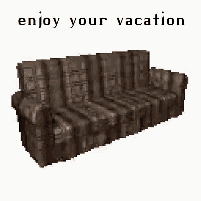 a pixel art of a staircase with the words enjoy your vacation written below it .