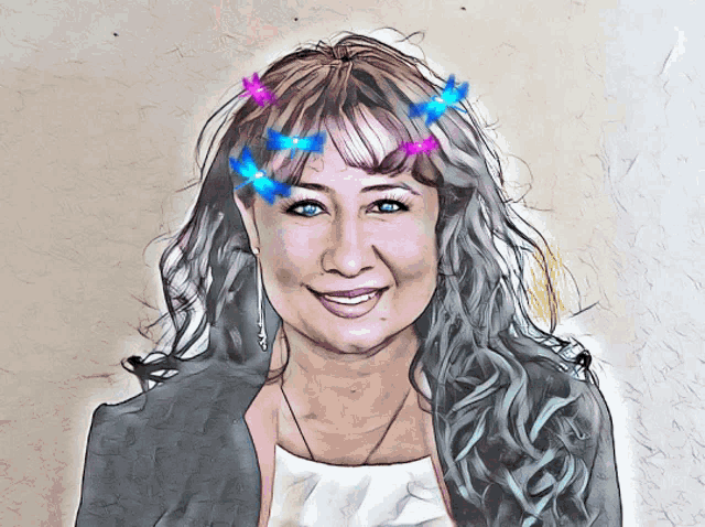 a drawing of a woman with flowers on her hair