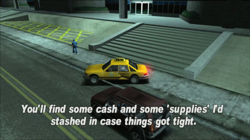 Gtagif Gta One Liners GIF - Gtagif Gta One Liners Youll Find Some Cash And Some Supplies Id Stashed In Case Things Got Tight GIFs