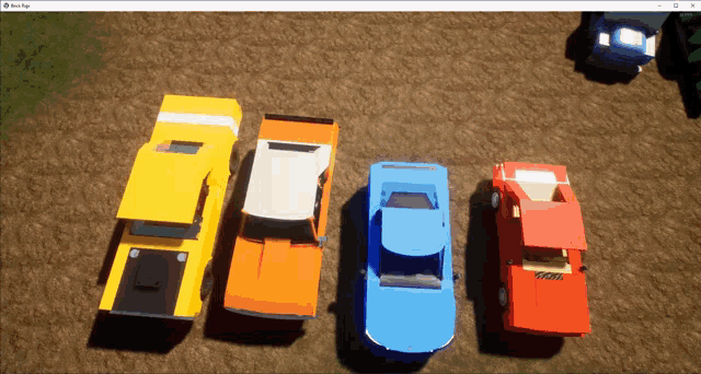 a screenshot of a video game shows four cars lined up