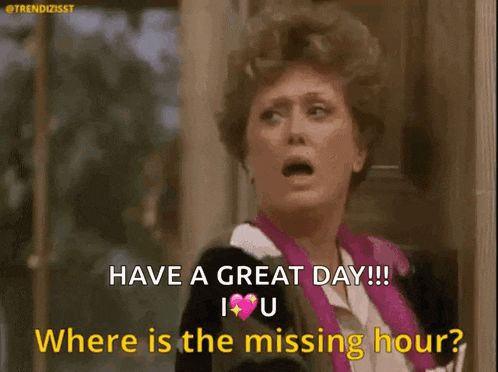 a woman is standing in front of a door and saying have a great day .