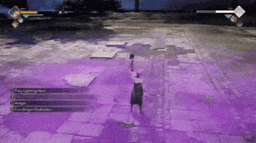 a video game is being played with purple smoke coming out of the screen