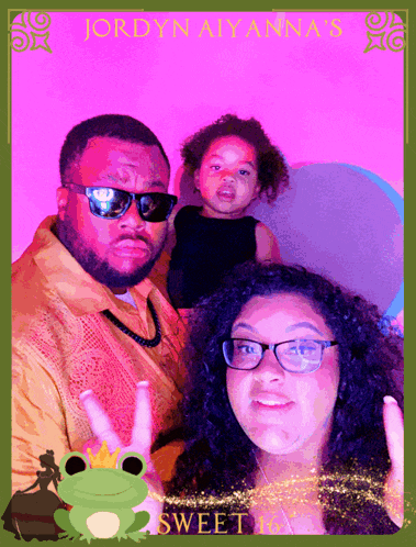 a picture of a man a woman and a child with jordyn aiyanna 's on the top