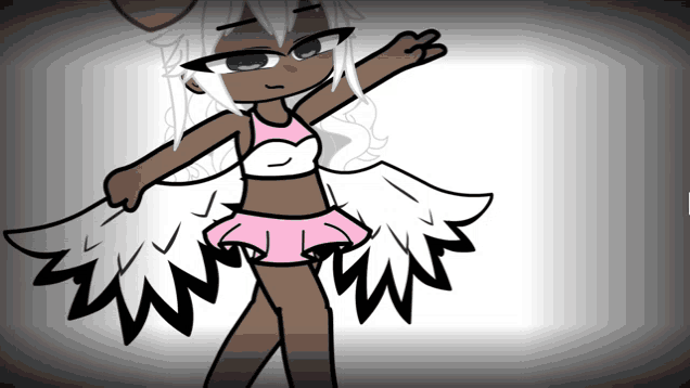a drawing of a girl with white wings and a pink top