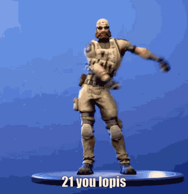 a man in a military uniform is dancing with the words 21 you lopis below him