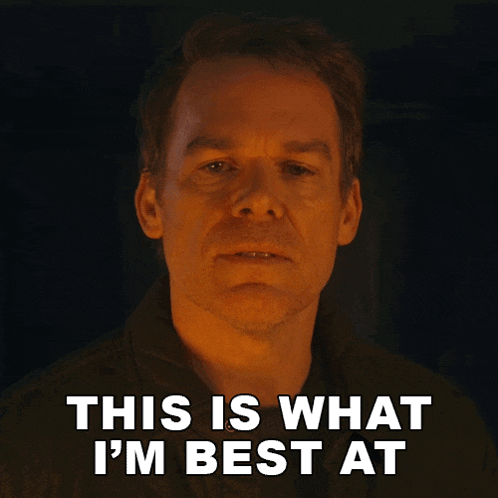 a man says " this is what i 'm best at " in front of a dark background
