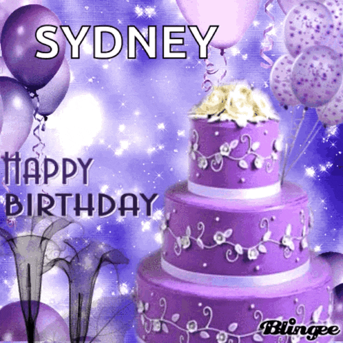 a birthday card for sydney with a purple cake