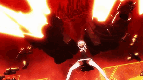a girl is standing in front of a giant robot with fire coming out of its mouth .
