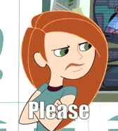 a cartoon girl with long red hair is asking for please