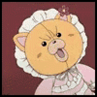a cartoon of a teddy bear wearing a pink dress and hat with a flower in its hair .