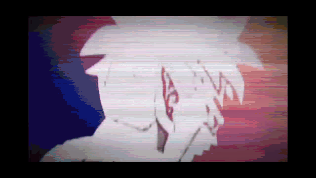 a pixelated image of a person 's face with a purple and blue background