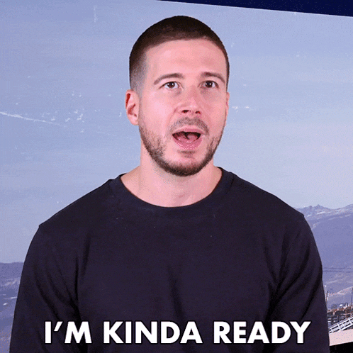 a man says i 'm kinda ready in front of a blue background