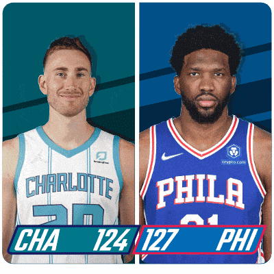two basketball players from charlotte and philadelphia are shown