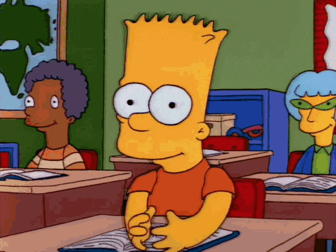 bart simpson is sitting at a desk in a classroom with a book