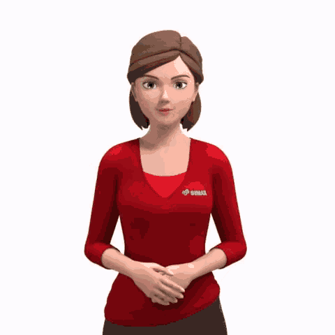 a cartoon woman is wearing a red shirt that says smax