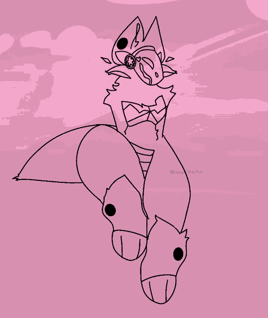 a black and white drawing of a furry animal with a pink background and a watermark that says ' luna '
