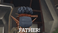 a cartoon character with a surprised look on her face is saying father .