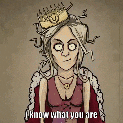a cartoon drawing of a woman with a crown on her head and the words i know what you are below her