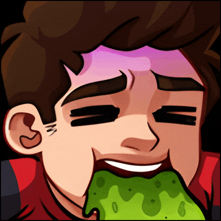 a cartoon of a man eating a pickle with his eyes closed