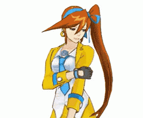 a cartoon of a woman in a yellow suit and tie