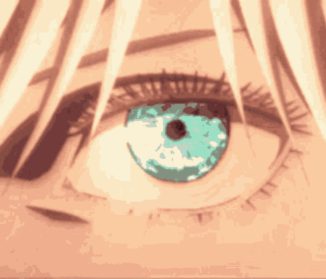 a close up of a woman 's eye with a blue pupil