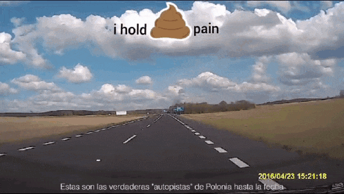a picture of a road with the words " i hold pain " on it