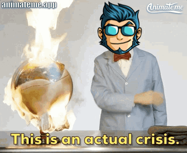 animate me app shows a man standing next to a burning globe